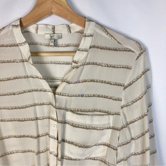 Joie Edaline White & Beige Rope Print Silk Long Sleeve Blouse XS - Picture 4 of 5